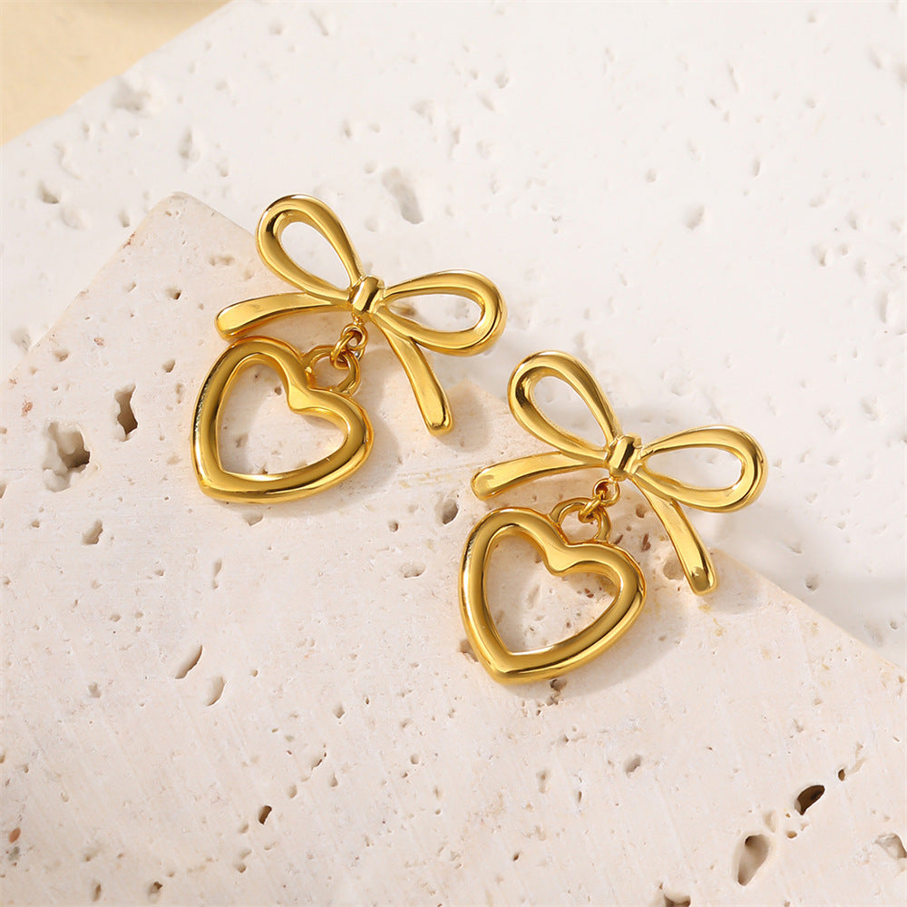 Pearl Bow Love Heart Earrings