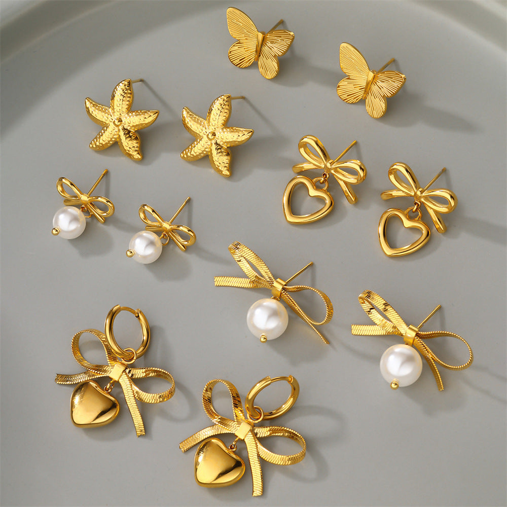 Pearl Bow Love Heart Earrings
