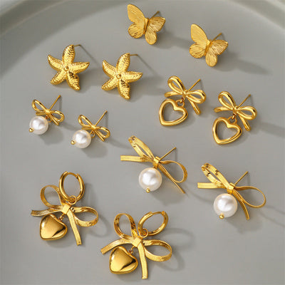 Pearl Bow Love Heart Earrings