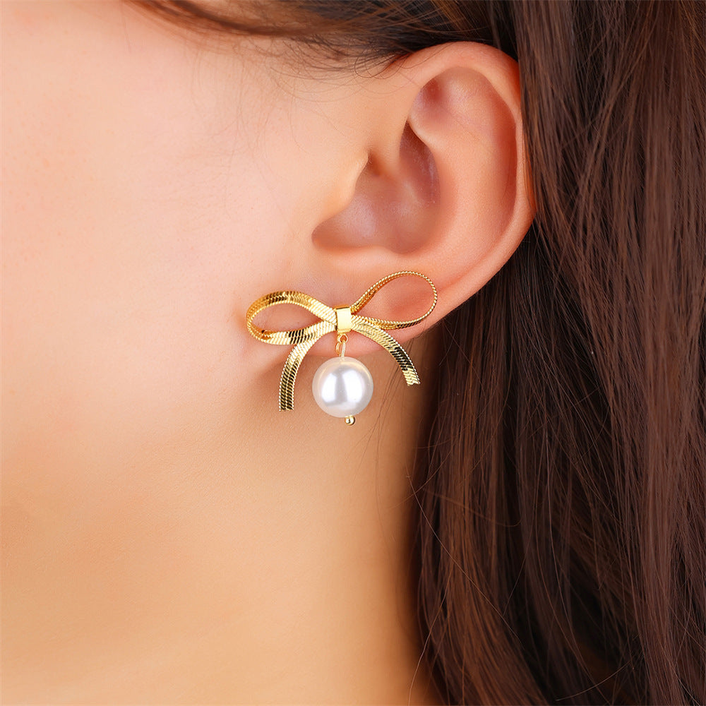 Pearl Bow Love Heart Earrings