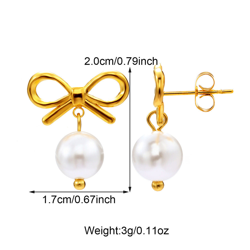 Pearl Bow Love Heart Earrings