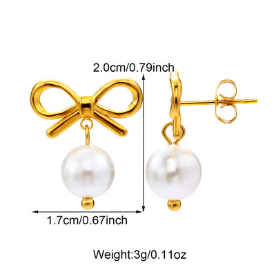 Pearl Bow Love Heart Earrings