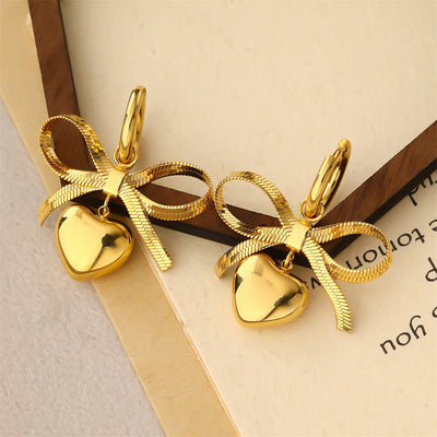 Pearl Bow Love Heart Earrings